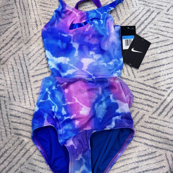 NWT - Nike Blue and Purple One Piece Bathing Suit - Women's M - Picture 1 of 5